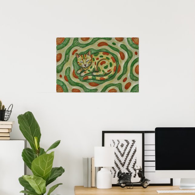 Artistic Calico Cat Camouflage Abstract Pattern Poster (Home Office)
