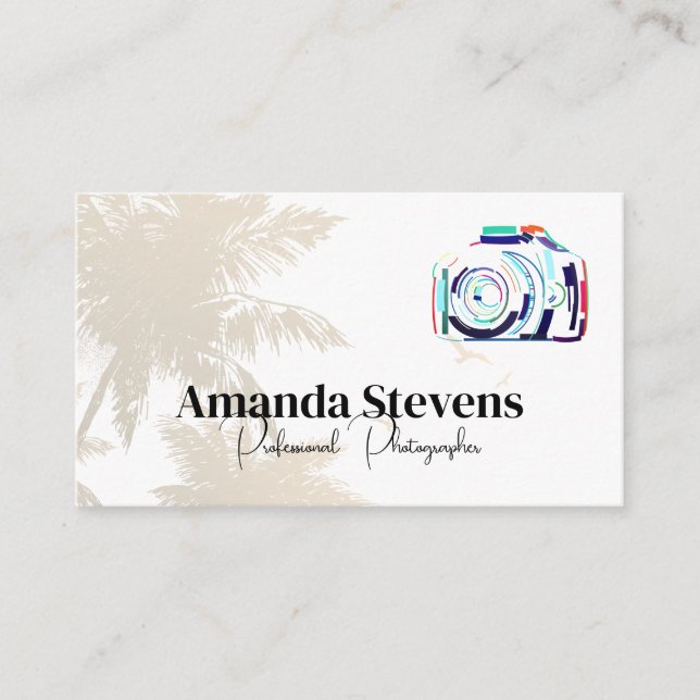 Artistic Camera Logo | Tropical Trees Business Card (Front)