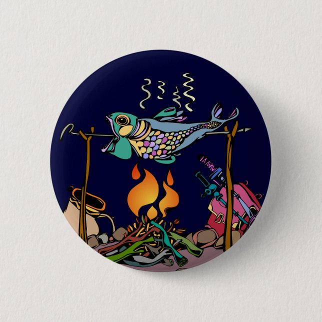 Artistic Campfire Fish 6 Cm Round Badge (Front)