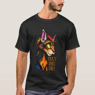 Artistic Caricature of a PUNK CAT - CRAZY VIBES ON T-Shirt