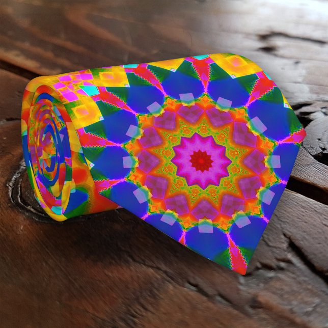 Artistic Carnival Colours Tie (Tie with a festive and playful abstract geometry pattern. Based on an original fractal design)