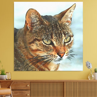 Artistic Cartoon Style Black Outline Tabby Cat Canvas Print