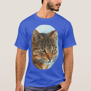 Artistic Cartoon Style Black Outline Tabby Cat In T-Shirt