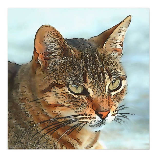 Artistic Cartoon Style Tabby Cat RB Photo Print (Front)