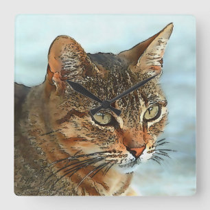 Artistic Cartoon Style Tabby Cat RB Square Wall Clock