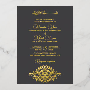 Artistic Charcoal Gold Floral Paisley Muslim Weddi