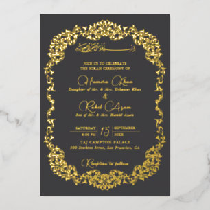 Artistic Charcoal Gold Floral Paisley Muslim Weddi