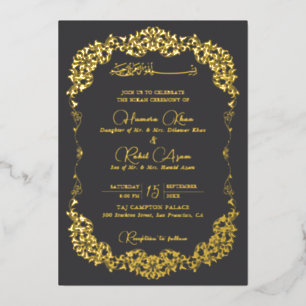 Artistic Charcoal Gold Floral Paisley Muslim Weddi