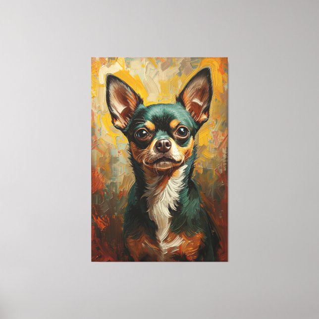 Artistic Chihuahua Portrait Vibrant Oil Painting Canvas Print (Front)