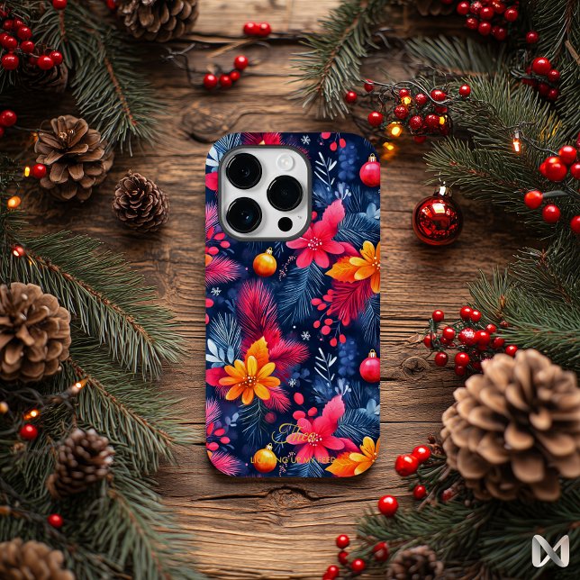 Artistic Christmas Floral Pattern with Name Quote Case-Mate iPhone Case (Creator Uploaded)