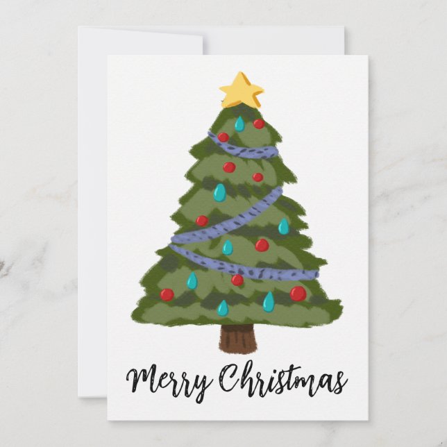 Artistic Christmas Tree Flat Holiday Card (Front)