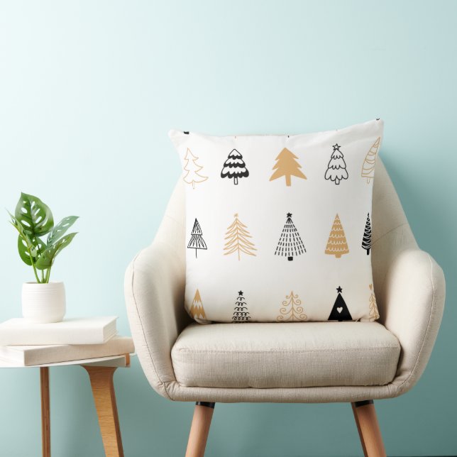 Artistic Christmas Tree Pillow in Black, White & G (Chair)