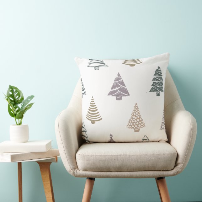 Artistic Christmas Tree Pillow in Green, Brown & P (Chair)