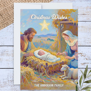 Artistic Christmas Wishes Holy Family Nativity Holiday Card