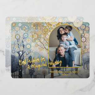 Artistic Classic Trendy Winter Wonderland Art Gold Foil Holiday Card
