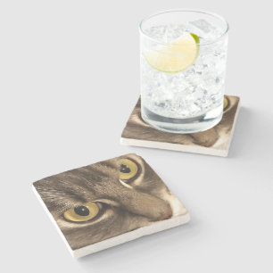 Artistic Close Up Cat Portrait Eyes and Nose Stone Coaster