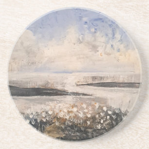 Artistic Coastal Floral Landscape Coaster