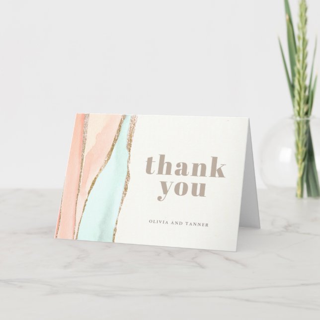 Artistic Coastal Watercolor Abstract Thank You Card (Front)