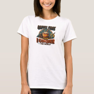Artistic COFFEE FIRST THEN CONQUOR THE WORLD Motif T-Shirt