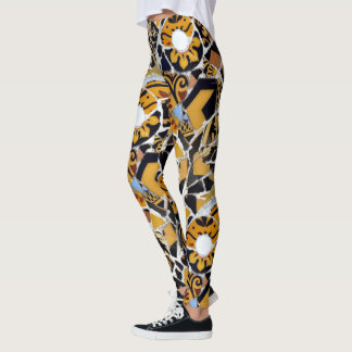 Artistic Collage of Broken Tiles-Brown Blue Black Leggings
