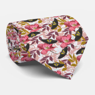 Artistic Colorful Butterflies & Poppy Flowers Tie