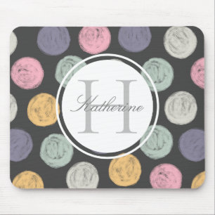 artistic colorful pastel polka dot double monogram mouse mat