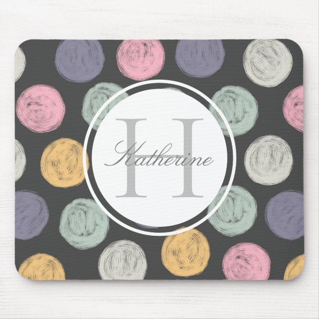 artistic colorful pastel polka dot double monogram mouse mat (Front)