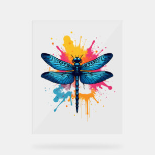 Artistic Colorful Pop Art painted Dragonfly Acrylic Sign