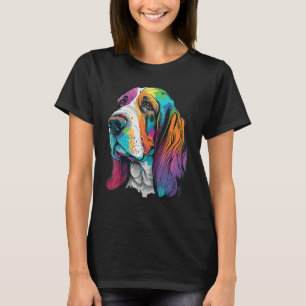 Artistic Colorful Pop painted Basset Hound T-Shirt