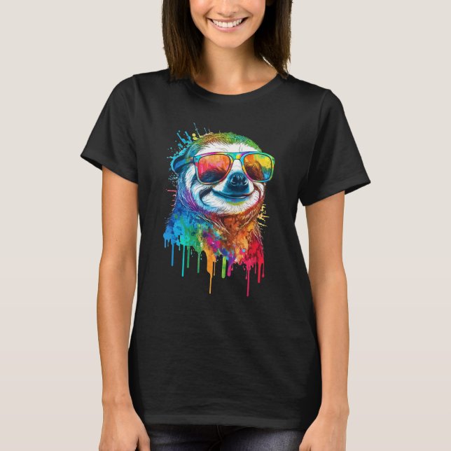 Artistic Colorful Pop painted Sloth T-Shirt (Front)