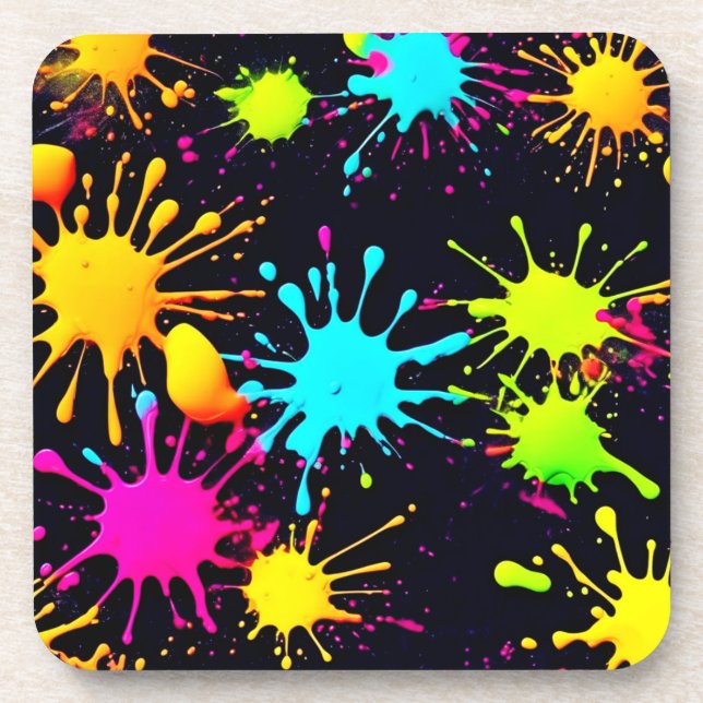 Artistic Colour Burst with Dripping Paint Coaster (Front)