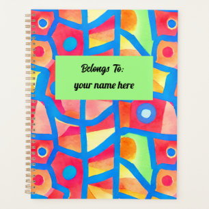 Artistic colourful abstract geometric personalised planner