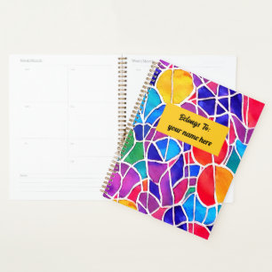 Artistic colourful abstract geometric personalised planner
