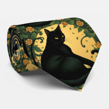 Artistic Colourful Art Nouveau Black Cat Pattern
