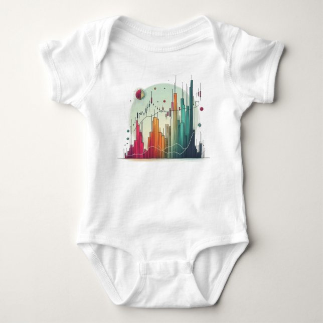Artistic colourful candlestick chart baby bodysuit (Front)