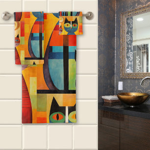 Artistic Colourful Cats Modern Bath Towel Set
