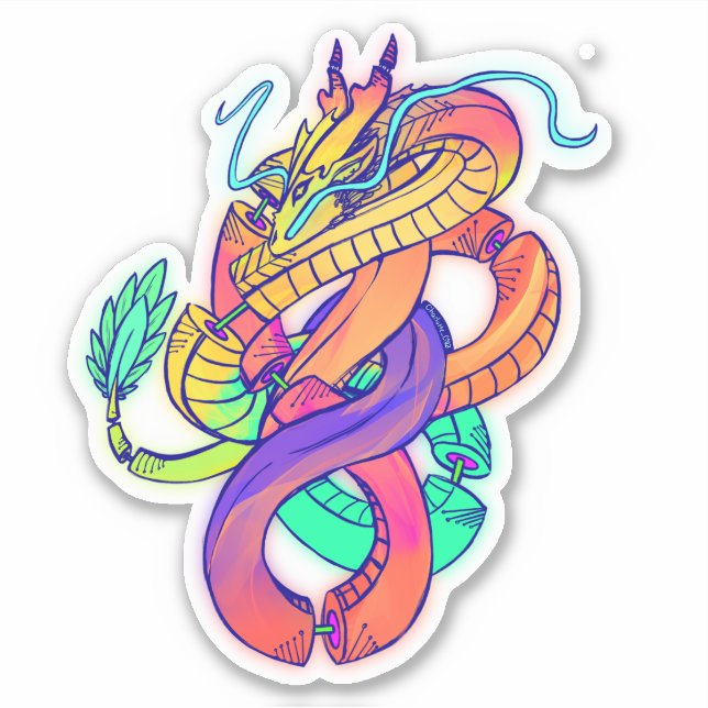 Artistic colourful Chinese dragon sticker  (Front)