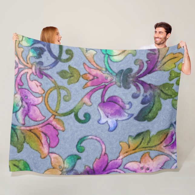 Artistic Colourful Damask Blue Fleece Blanket (In Situ)