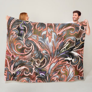 Artistic Colourful Damask Coral Fleece Blanket
