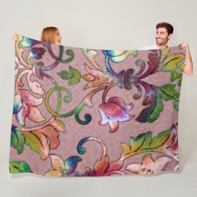 Artistic Colourful Damask Mauve Fleece Blanket (In Situ)