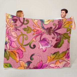 Artistic Colourful Damask Pink Fleece Blanket