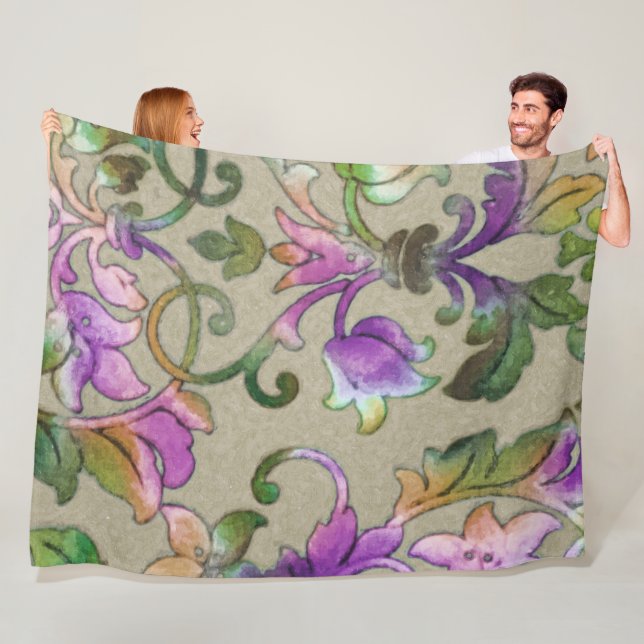 Artistic Colourful Damask Taupe Fleece Blanket (In Situ)