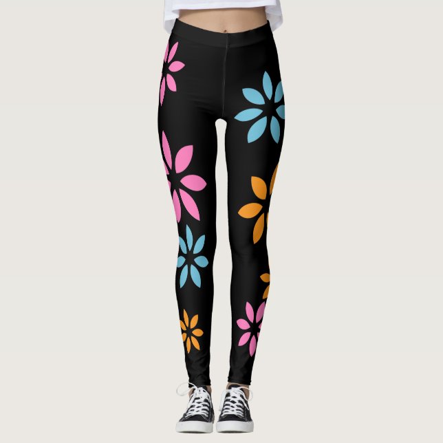 Artistic Colourful Floral Pattern Exercise Legging (Front)