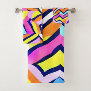 Artistic Colourful Geometric Pattern Bath Towel Set