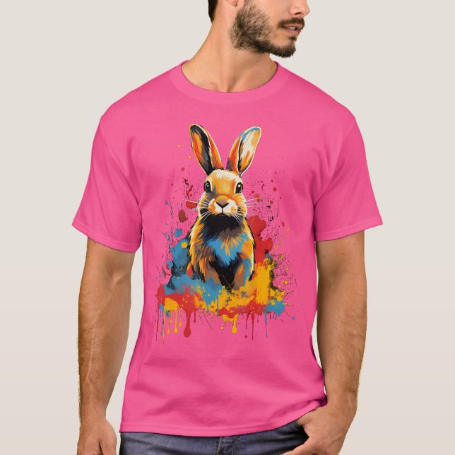 Artistic Colourful Painted Rabbit Hunting T-Shirt (Front)