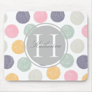 artistic colourful pastel polka dot double monogra mouse mat