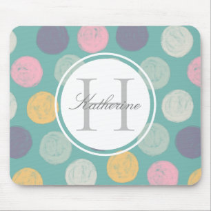 artistic colourful pastel polka dot double monogra mouse mat