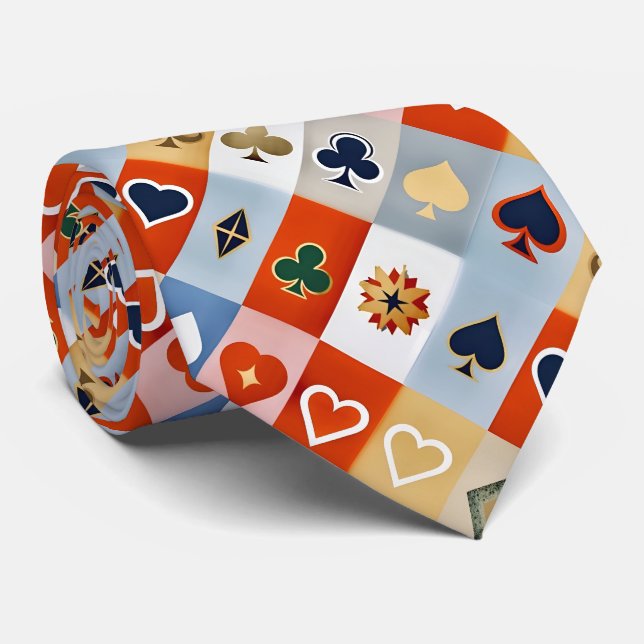 Artistic Colourful Playing Cards Pattern Tie (Rolled)
