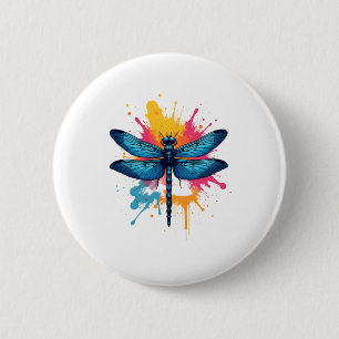 Artistic Colourful Pop Art painted Dragonfly 6 Cm Round Badge