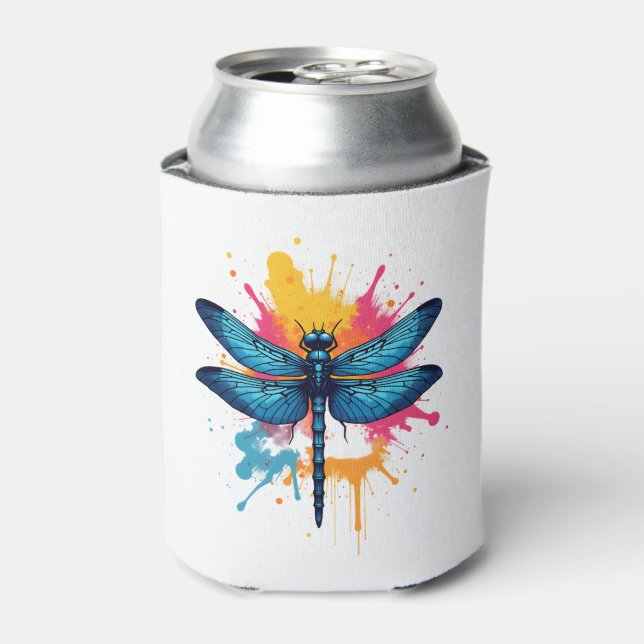 Artistic Colourful Pop Art painted Dragonfly Can Cooler (Can Front)